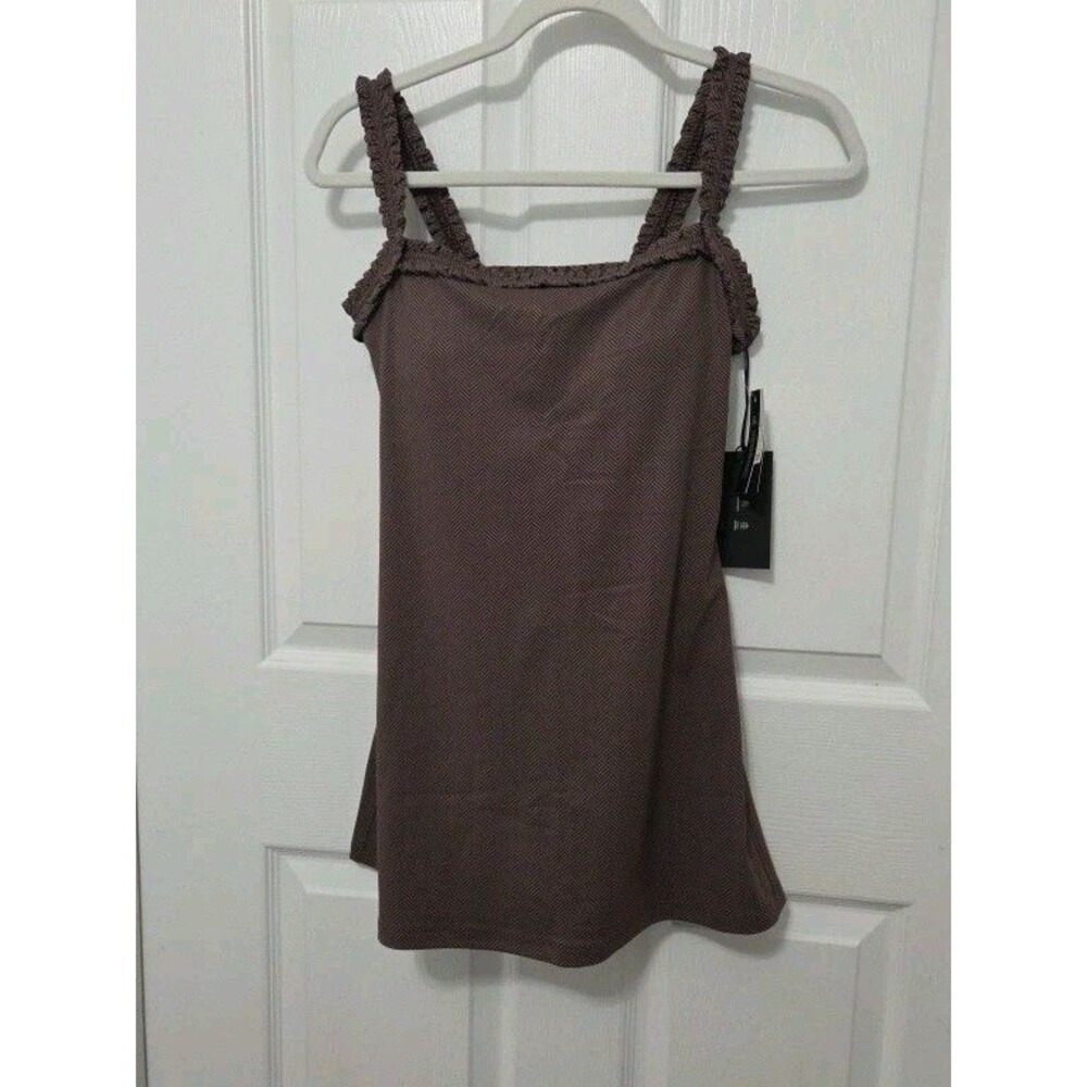 Ruffled-Strap Mini Dress in herringbone pattern